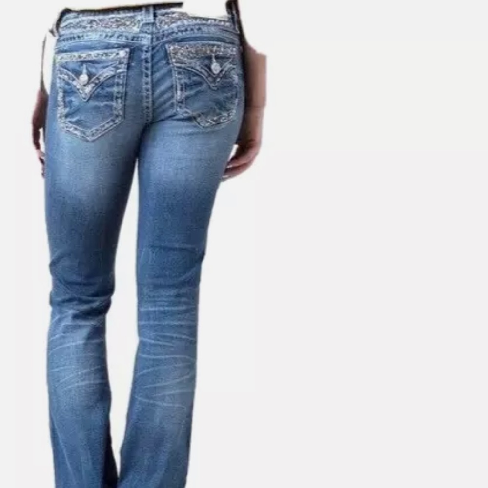 NEW Miss Me Women’s Denim Jeans Boot Mini Flare Size 26 Medium Wash Rhinestone - Picture 8 of 12